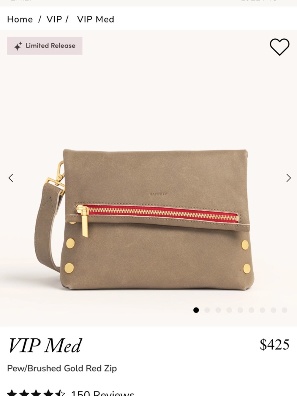 Women’s vip medium bag- Pew (Pewter) with Red Zip